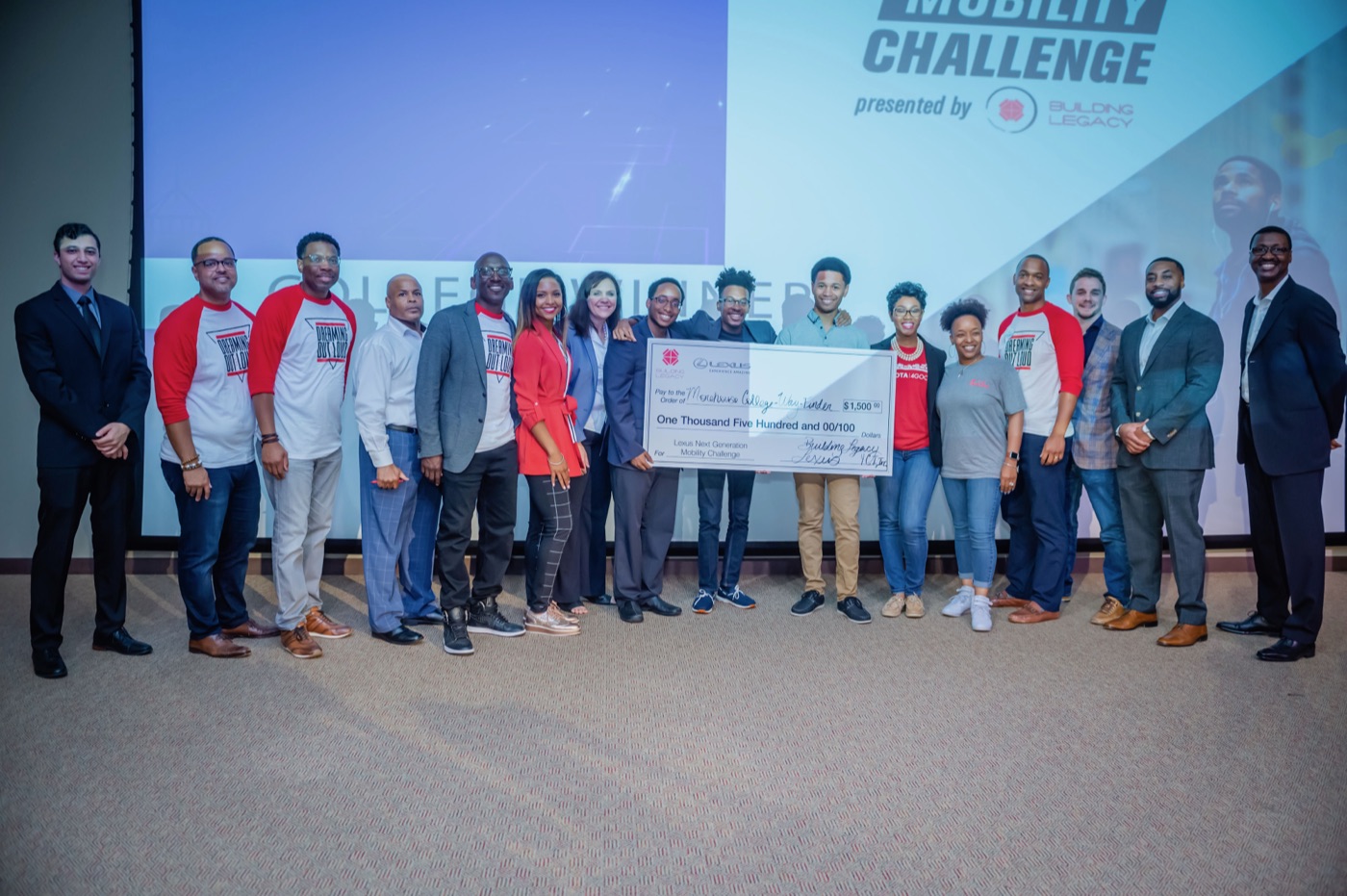 Scholarship check presentation on stage