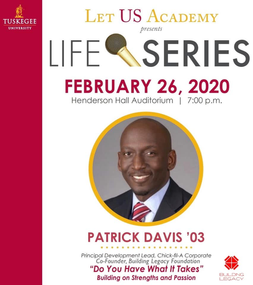 Life Series flyer featuring Patrick Davis, Co-Founder of Building Legacy Foundation, Inc