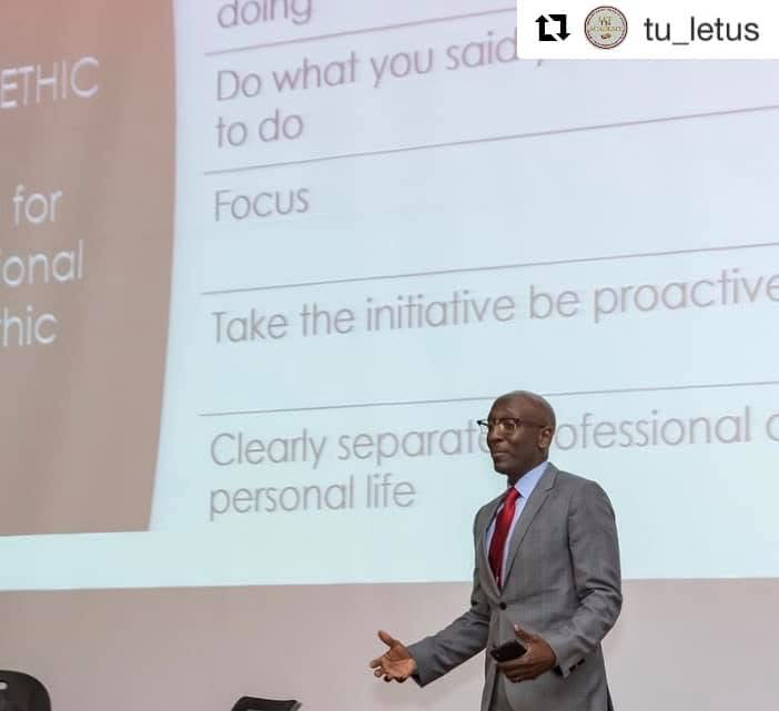 Patrick Davis speaking during a student leadership presentation