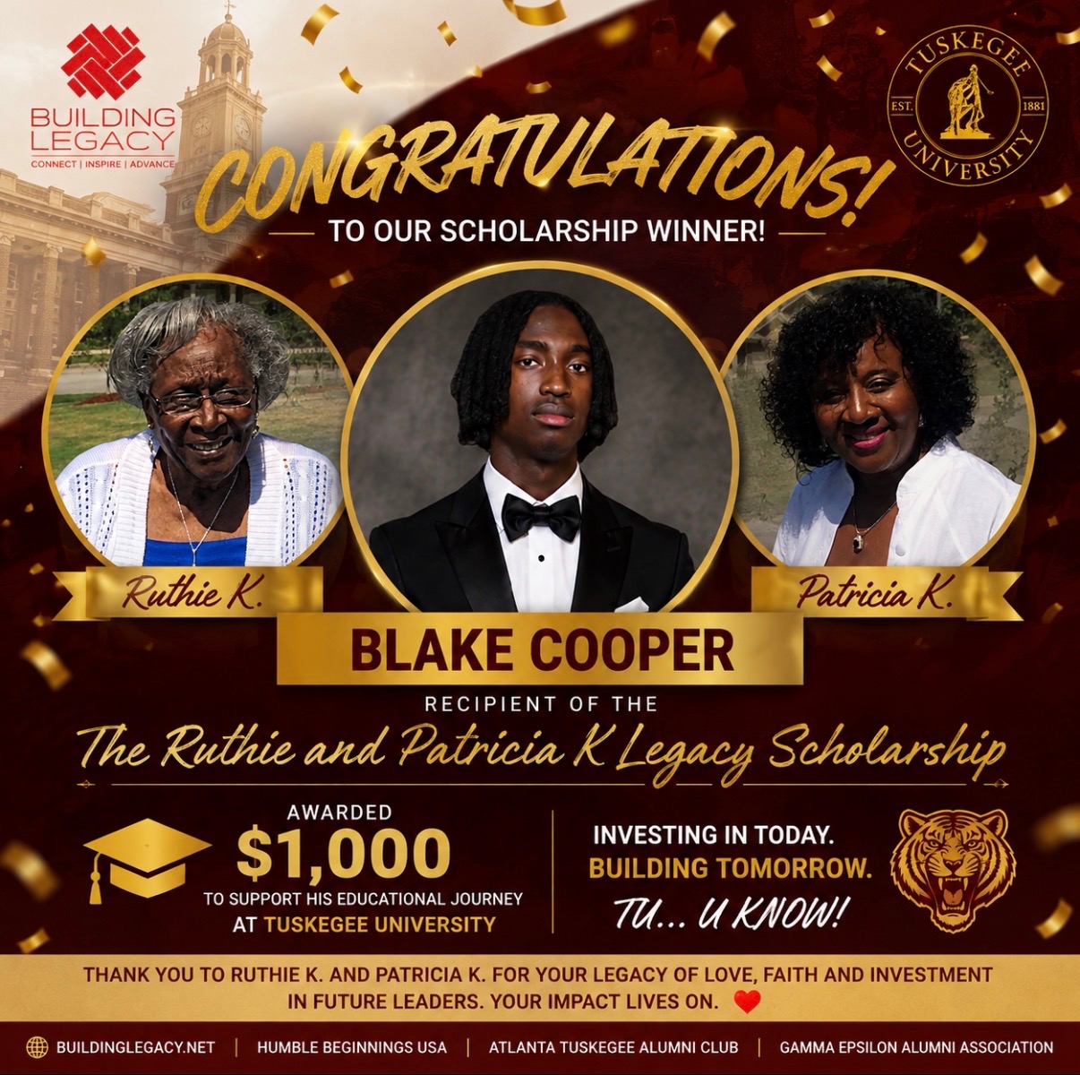 Scholarship announcement honoring Blake Cooper
