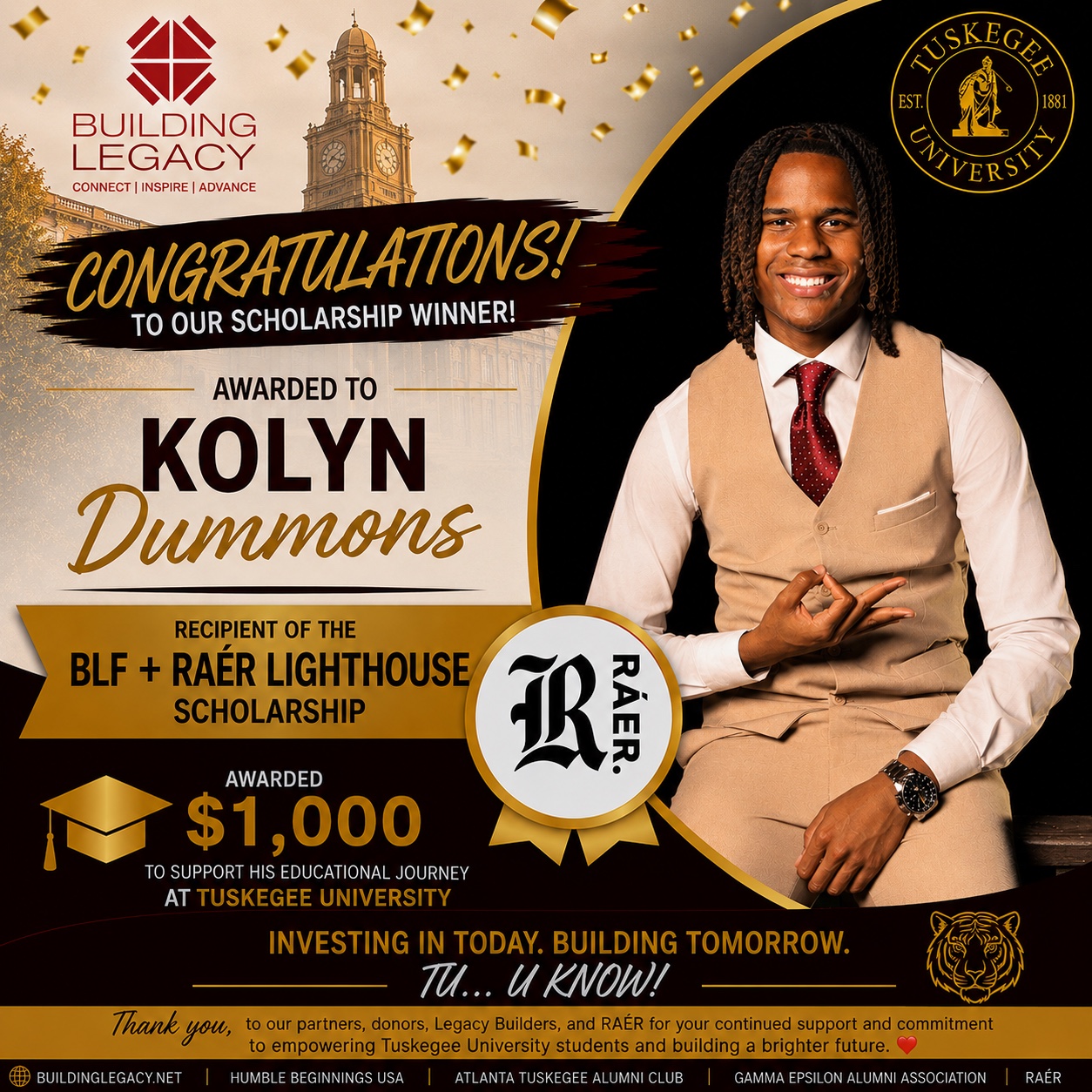 Scholarship announcement honoring Kolyn Dummons